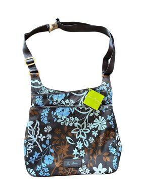 Vera Bradley Java Floral Blue Brown Lighten Up Slim Crossbody Bag NWT